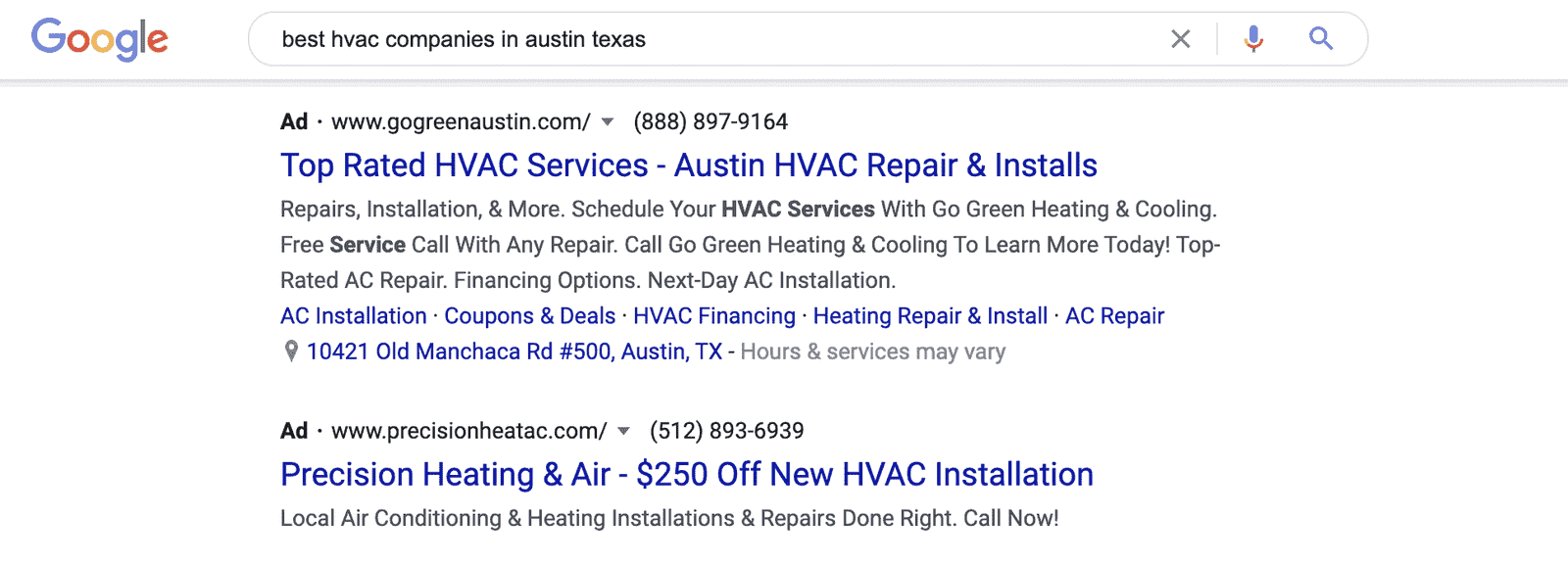 google results for best hvac service