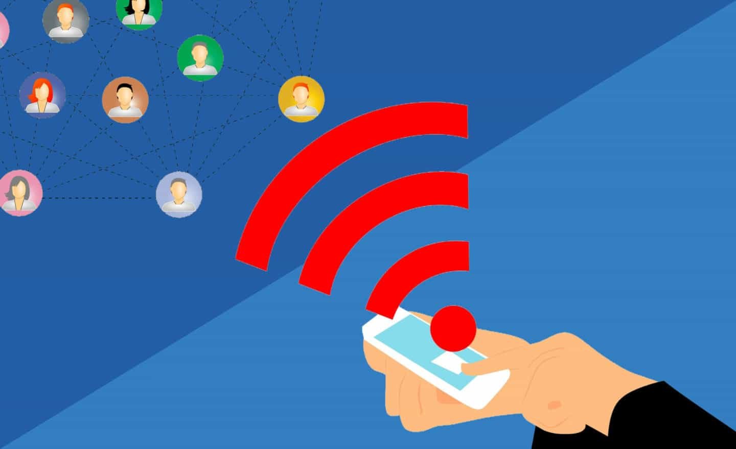 a phone with a connection signal towards people