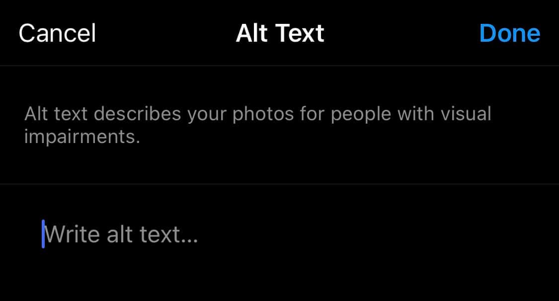 adding alt text to an instagram photo