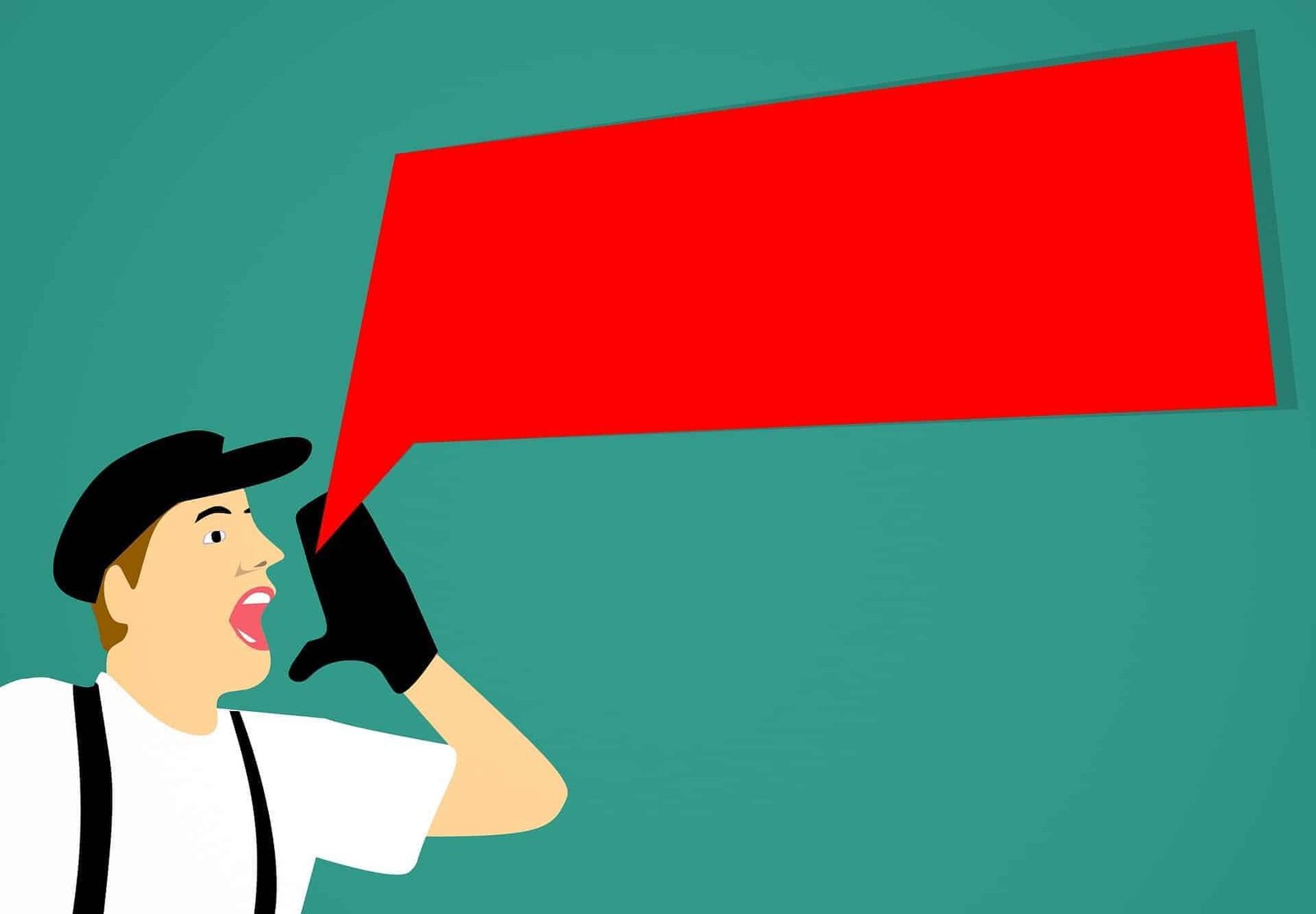 Graphic of a man yelling with a red speech bubble.