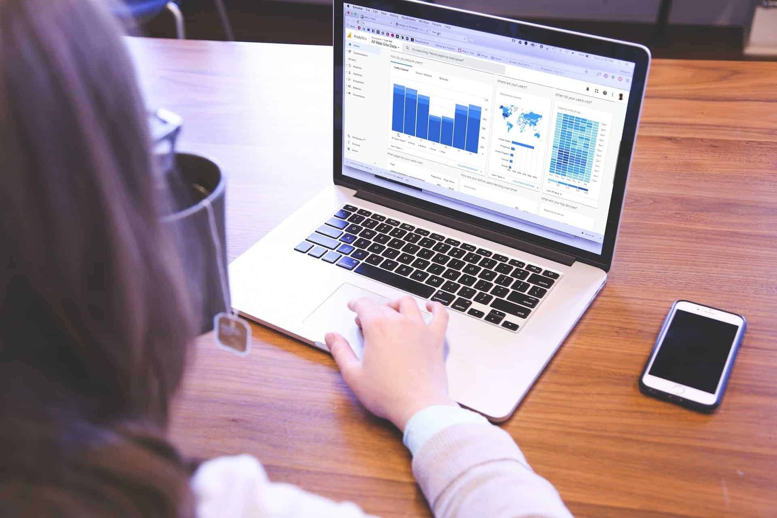 Person on laptop looking at Google Analytics charts