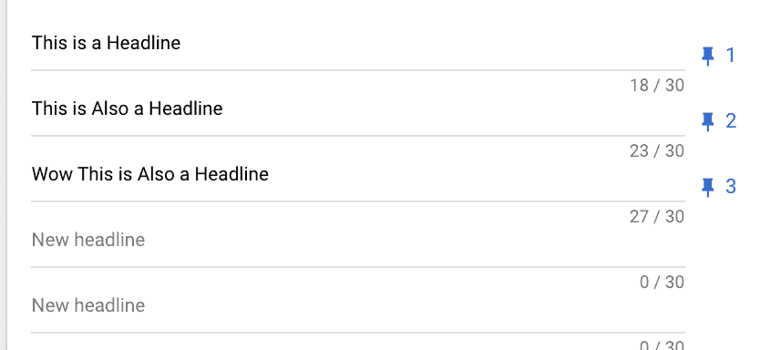 pinning headlines in responsive search ads