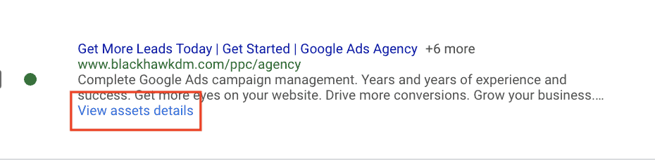 view assets details button on responsive search ads