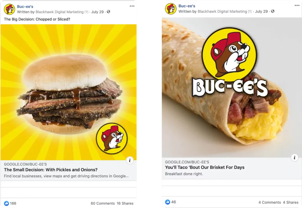 Facebook ad for Buc-ee's, created by Blackhawk.