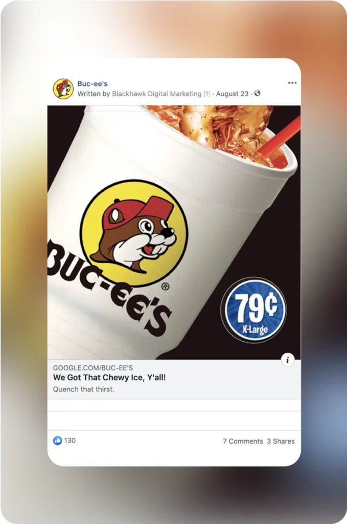 Facebook ad for Buc-ee's, created by Blackhawk.
