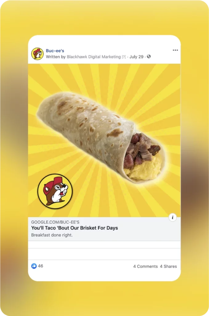 Facebook ad for Buc-ee's, created by Blackhawk.