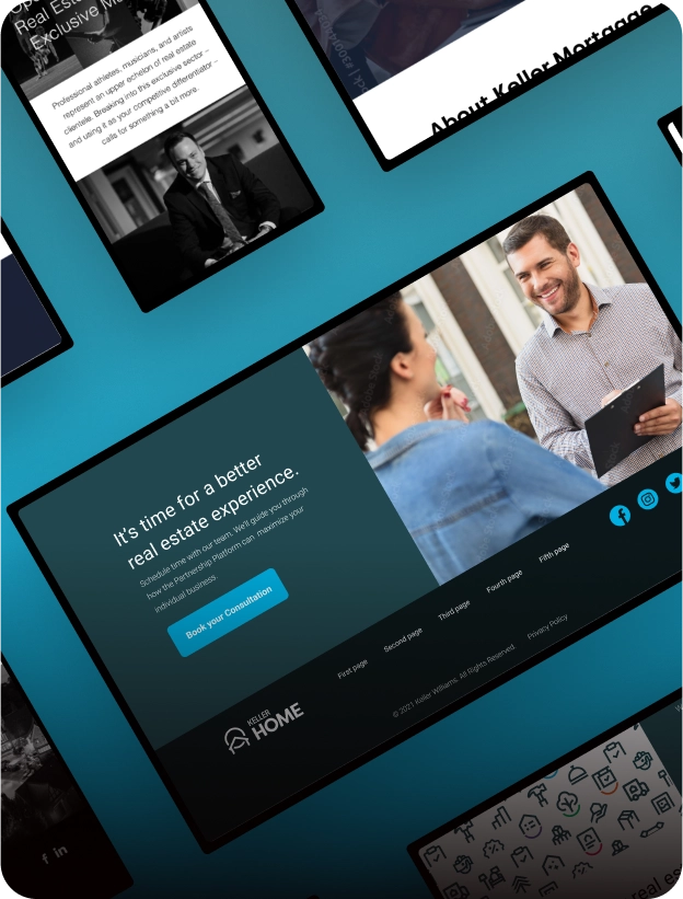 Series of screens of various sizes showing a Keller Williams brand website.