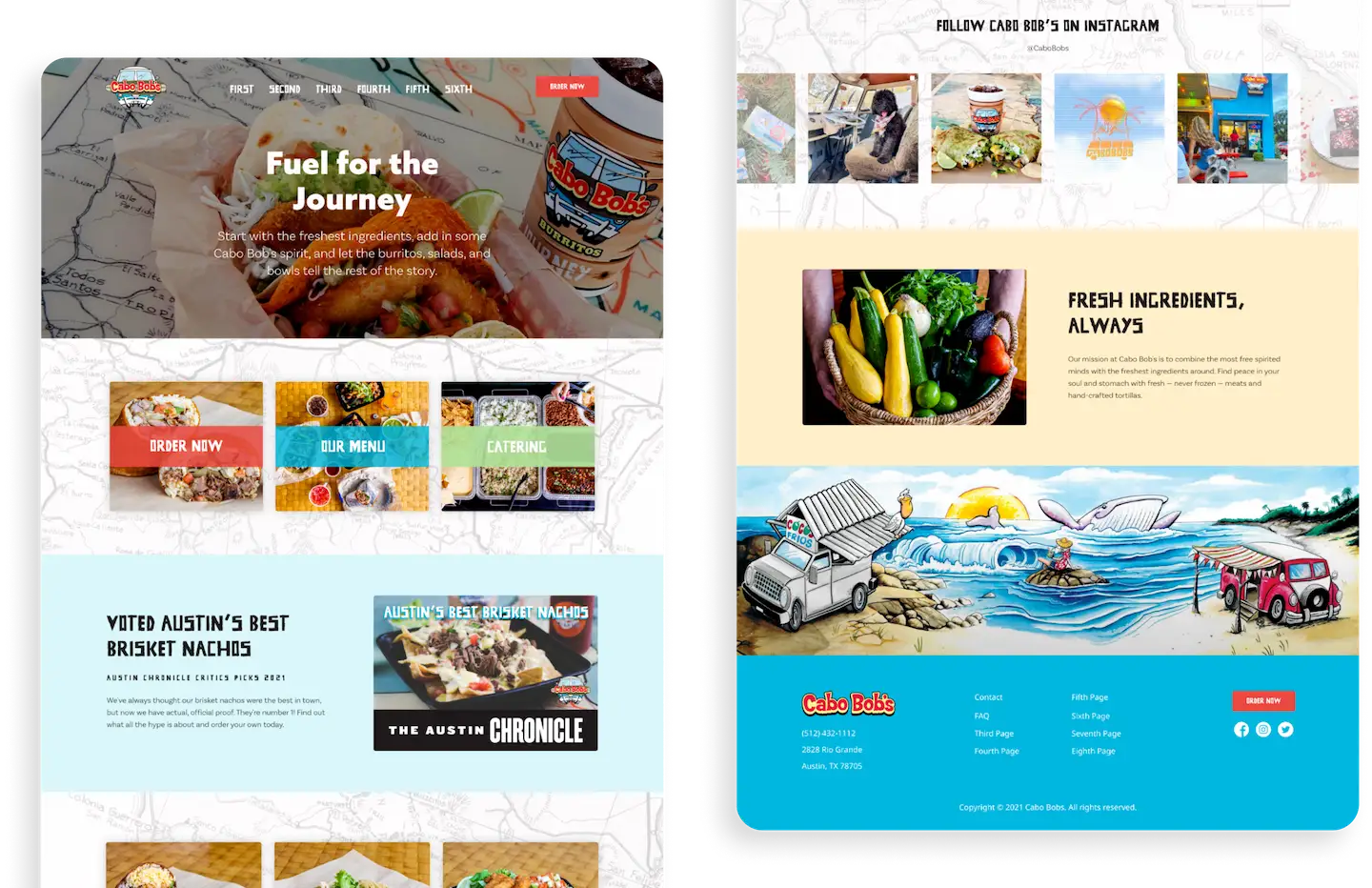 Two views of Cabo Bob's website design, one of Blackhawk's web clients.