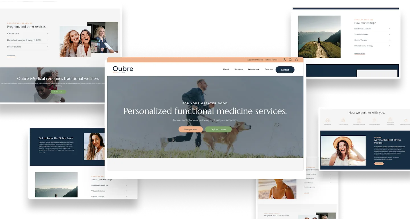 Six desktop views of Oubre Medical's website.