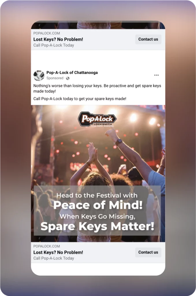 Facebook ad for Pop-A-Lock of Chattanooga, created by Blackhawk.