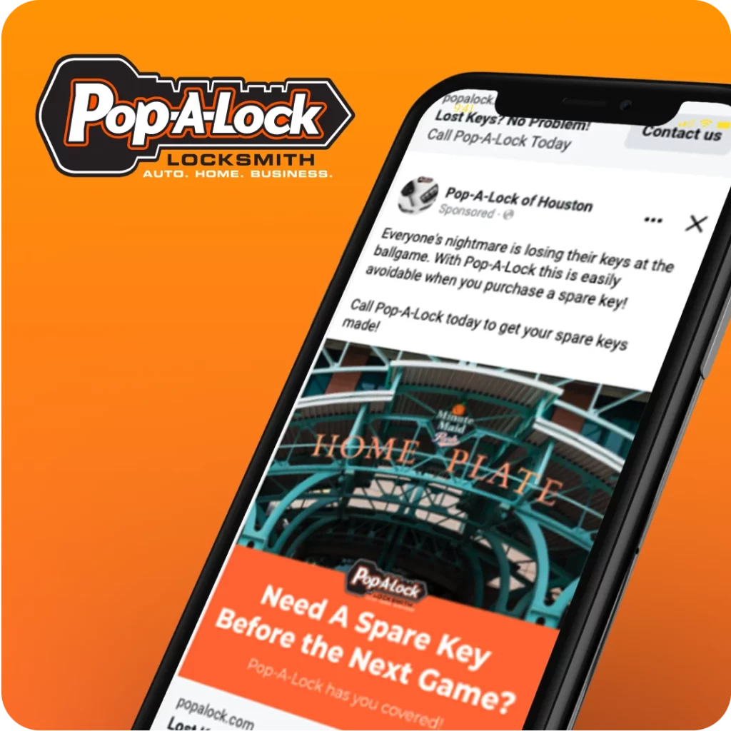 Pop-A-Lock 1 Facebook ad mockup for Pop-A-Lock of Houston.