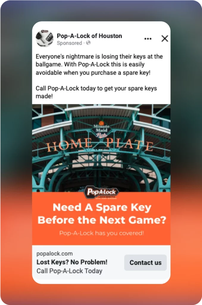 Facebook ad for Pop-A-Lock of Houston, created by Blackhawk.