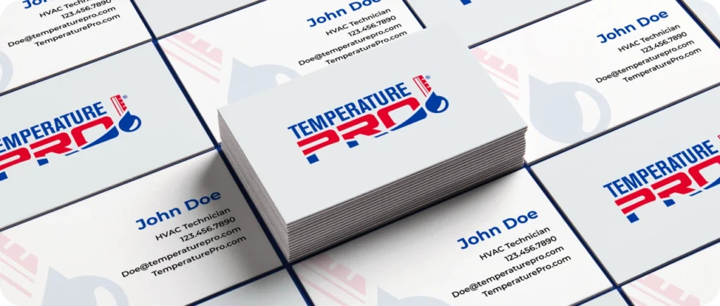 Mockups of business cards created by Blackhawk for TemperaturePro.