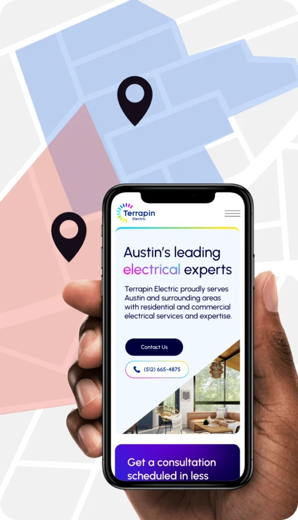 Mobile view of Terrapin Electric's website, along with a geofencing campaign.