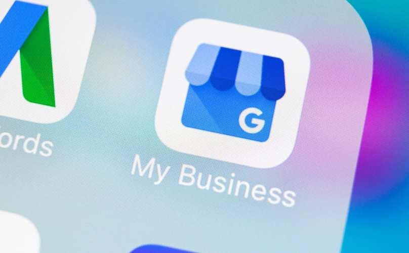Close-up of the Google My Business app on a mobile device.