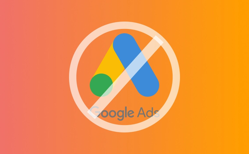 Google Ads logo with a circle with a line through it on top.