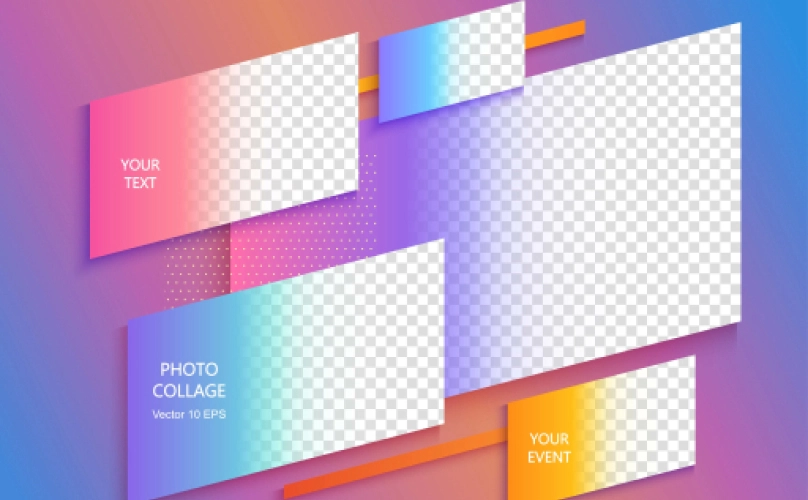 Mockup of frames where images can be inserted on a colorful background.