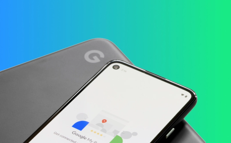 Close-up of a smartphone with Google My Business open.