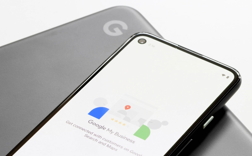 Close-up of a smartphone with Google My Business open.