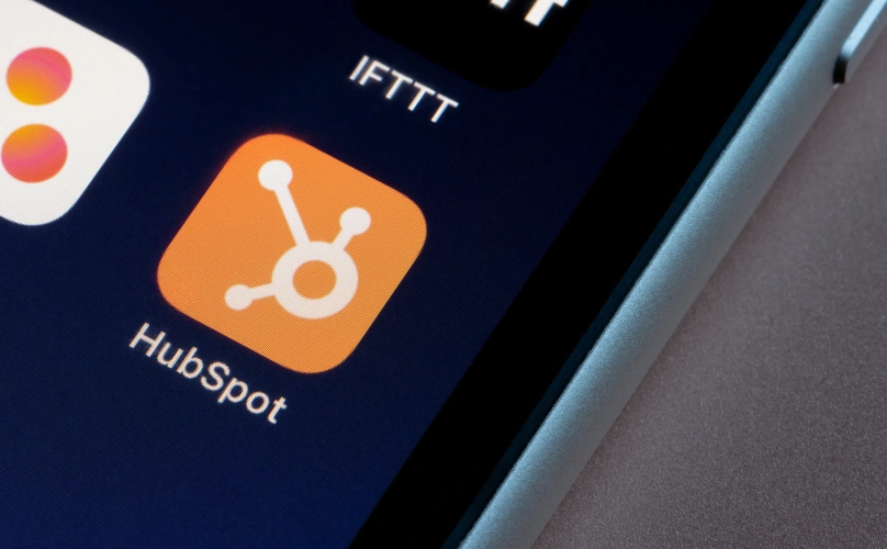 Close-up of the HubSpot app installed on a smartphone.