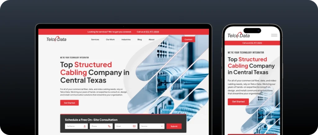 Telco Data website – one of Blackhawk's digital marketing clients.