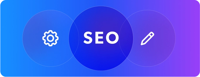 Series of icons describing SEO, a marketing service offered by Blackhawk.