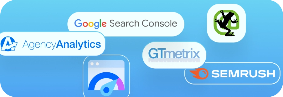Series of SEO tools used by Blackhawk – SEMrush, Screaming Frog, and Search Console.