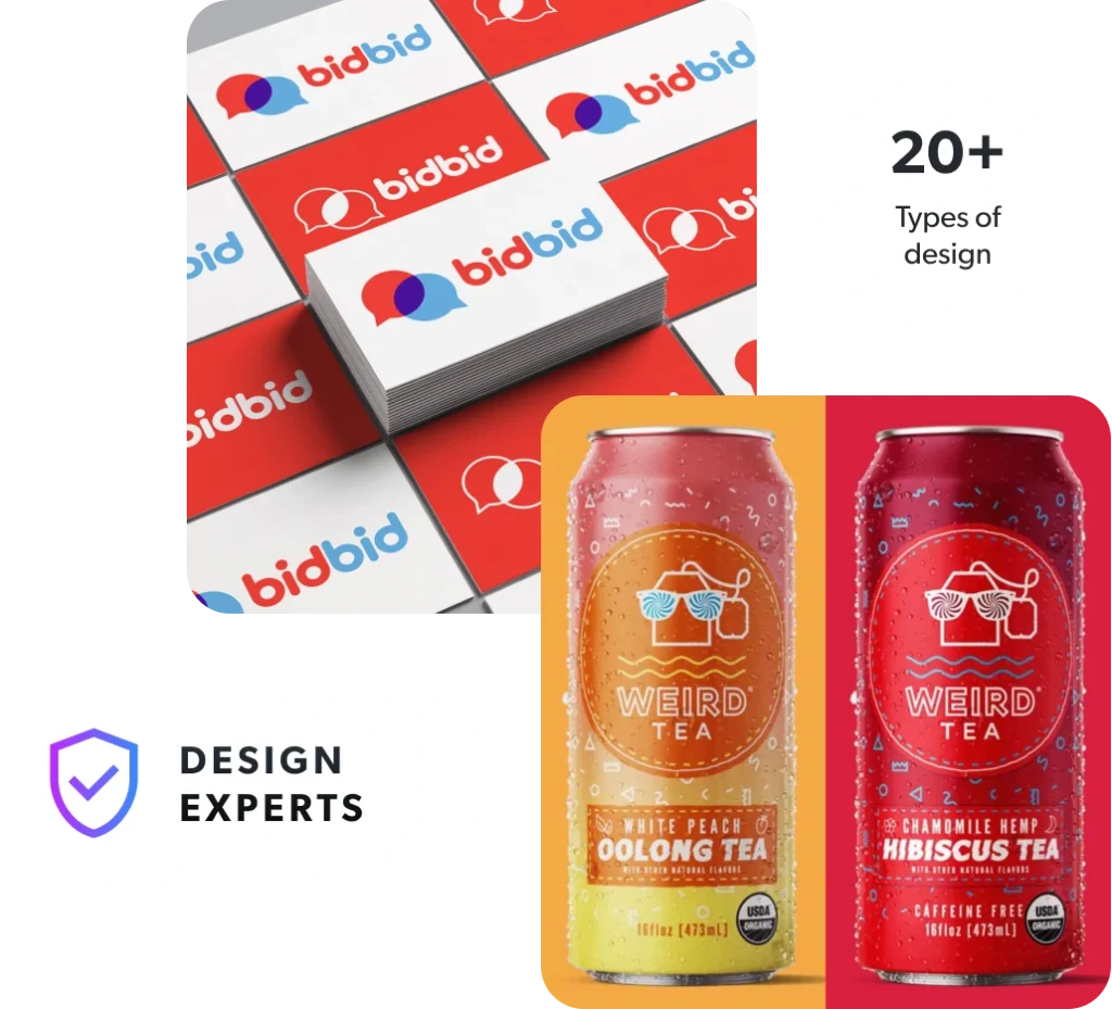Graphic Design 1 Business card mockups, as well as beverage can designs.