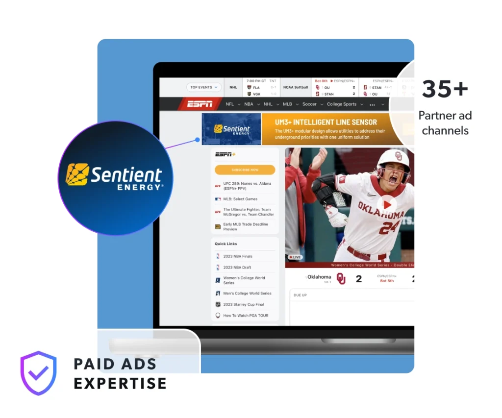 Programmatic Ads 1 Laptop screen with a programmatic ad for Sentient Energy.