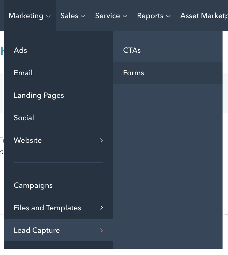 find hubspot lead forms in menu how to find forms in hubspot